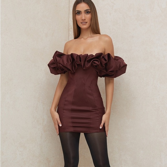 House of CB Dresses House Of Cb Selena Raisin Satin Ruffle Strapless Dress Poshmark